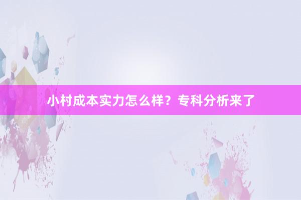 小村成本实力怎么样？专科分析来了